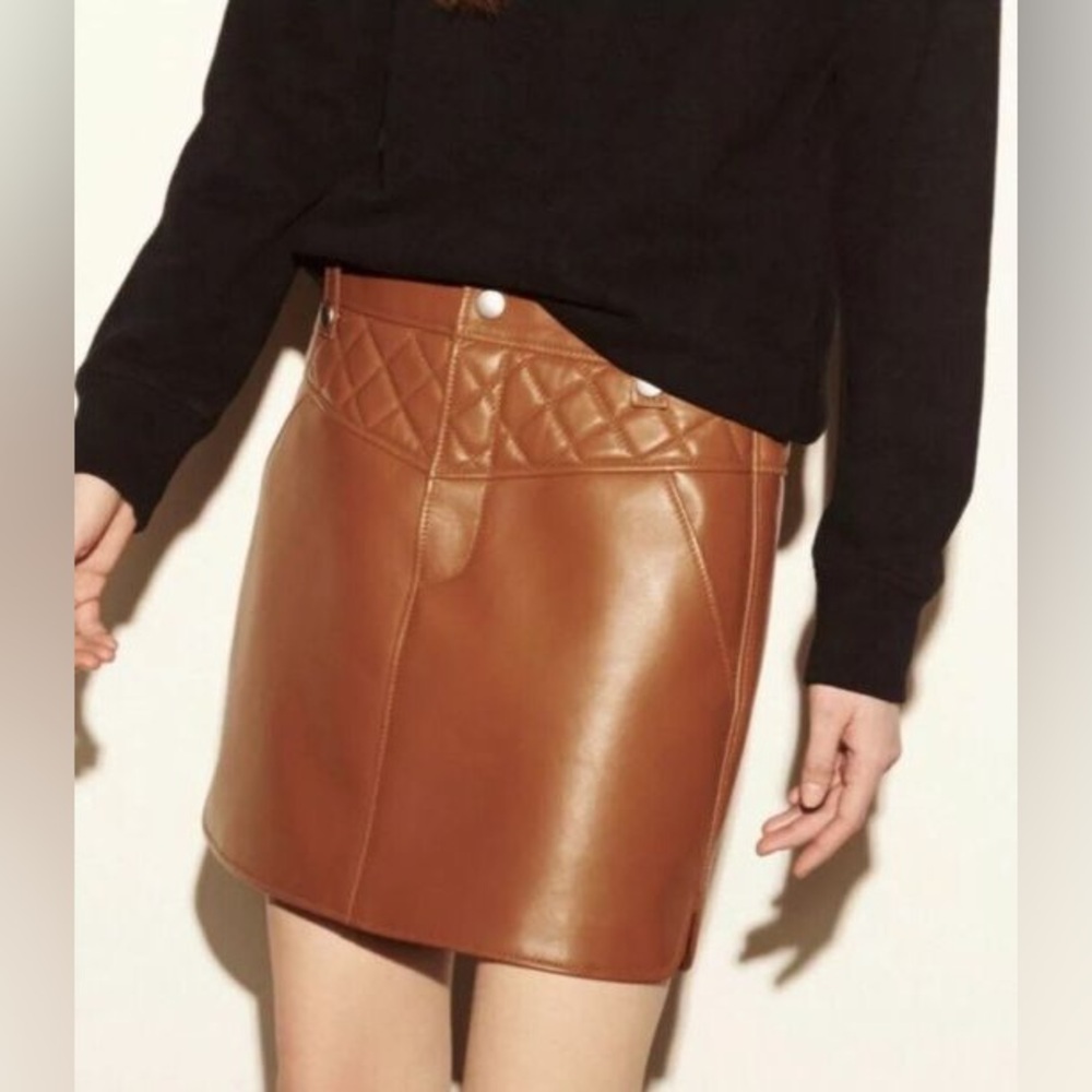 Coach brown leather mini skirt size 2 (small rip in back)